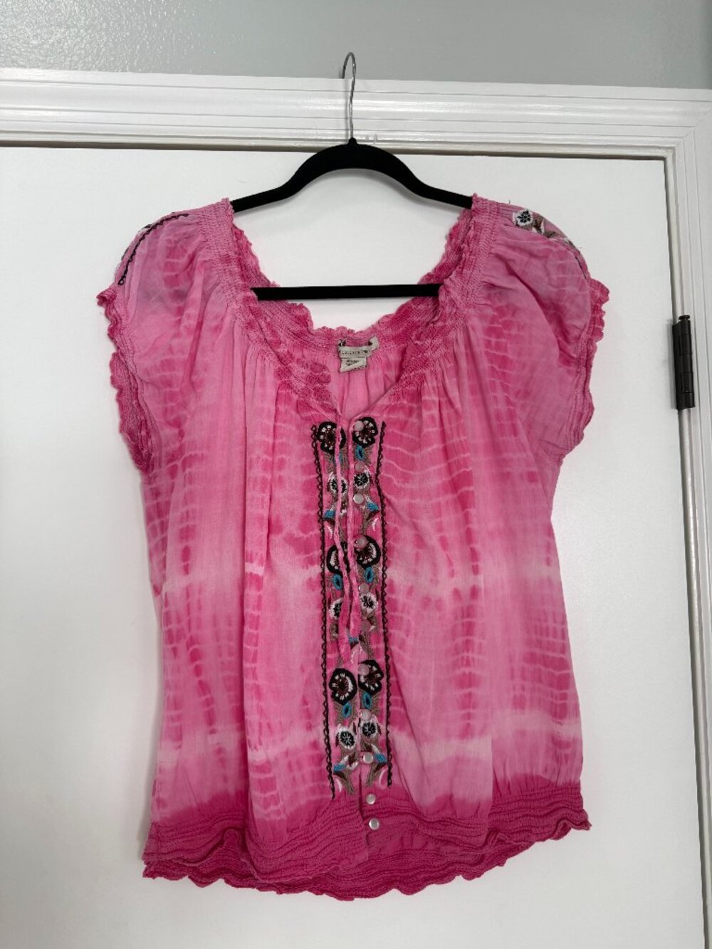 Boston Proper Pink Tie-Dye Peasant Blouse - Large